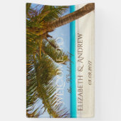 Tropisch strand, palm, oceaan, zand bindmiddel spandoek (Verticaal)