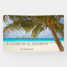 Tropisch Strand,Palm,Oceaan,zand Trouwbanner Spandoek
