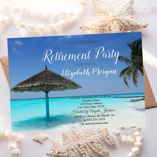 Tropisch strand,palm,ontspannend Pensioenfeestje Kaart