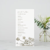 Tropisch strand palm schetch Gold Weddenprogramma Bedankkaart (Staand voorkant)
