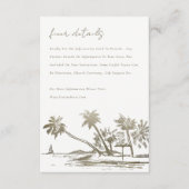 Tropisch strand palm schetch Gold Wedding Detail Informatiekaartje (Voorkant)