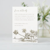 Tropisch strand palm schetch Gold Wedding Detail Informatiekaartje (Staand voorkant)