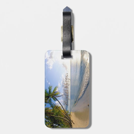 Tropisch strand, palm, seapaarden-Personalized Bagagelabel (Achterkant verticaal)