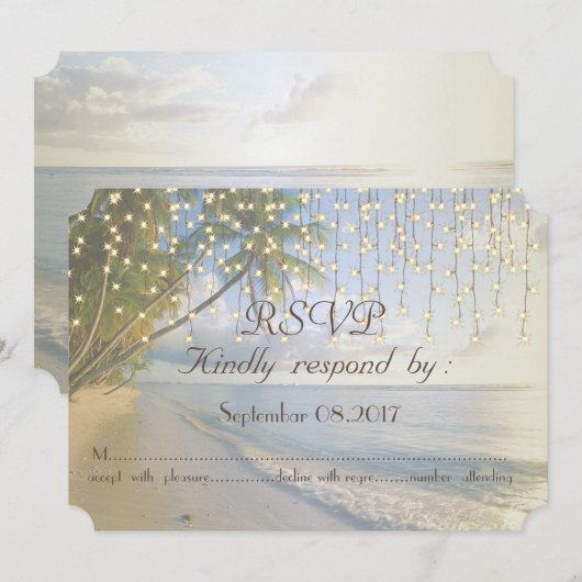 Tropisch strand,palm,slingerlicht  RSVP Kaart (Voorkant / Achterkant)