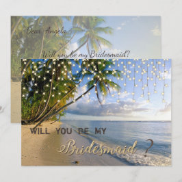 Tropisch strand,palm,slingerlichten bruidsmeisje k kaart