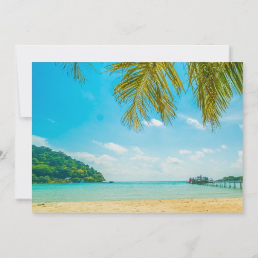 Tropisch strand, palm, stoelenpartij kaart (Achterkant)