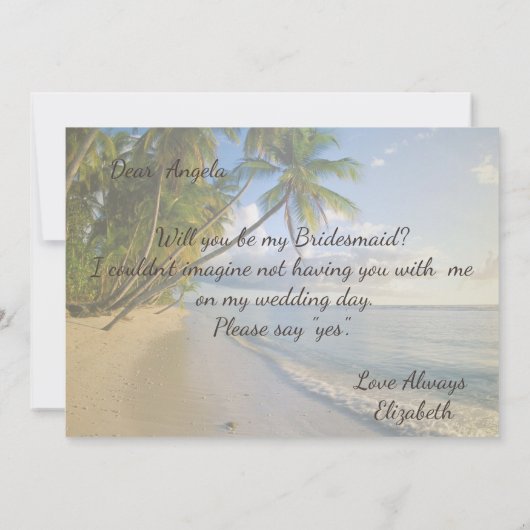 Tropisch Strand,Palm,String Lights Bruidsmeisje Ka Kaart (Achterkant)