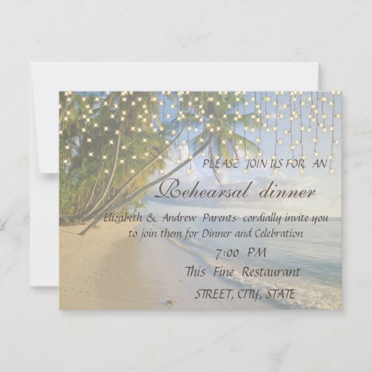 Tropisch strand, palm, String Lights Rehearsal Din Kaart (Voorkant)