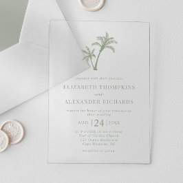 Tropisch strand palm Tree Sage Green Wedding Acryl Uitnodigingen