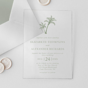 Tropisch strand palm Tree Sage Green Wedding Acryl Uitnodigingen