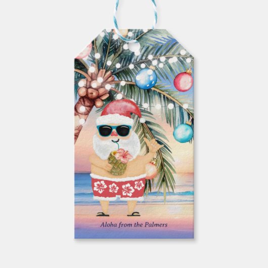 Tropisch strand Palm Tree Santa Christmas Cadeaulabel (Voorkant)