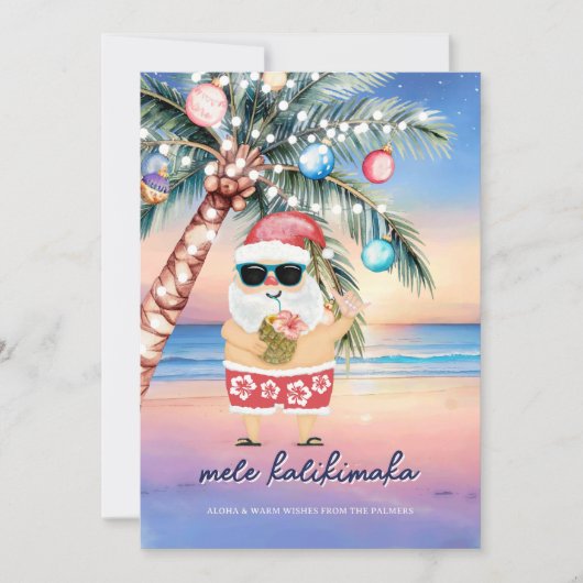 Tropisch strand Palm Tree Santa Christmas Feestdagenkaart (Voorkant)