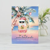 Tropisch strand Palm Tree Santa Christmas Feestdagenkaart (Staand voorkant)