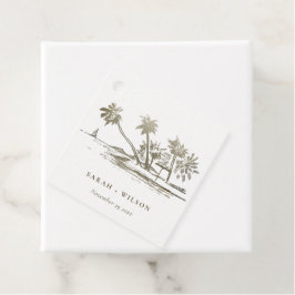 Tropisch strand palm Tree Sketch Bleek Gold Weddin Bedankjes Labels