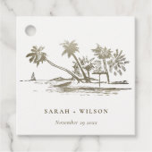 Tropisch strand palm Tree Sketch Bleek Gold Weddin Bedankjes Labels (Voorkant)