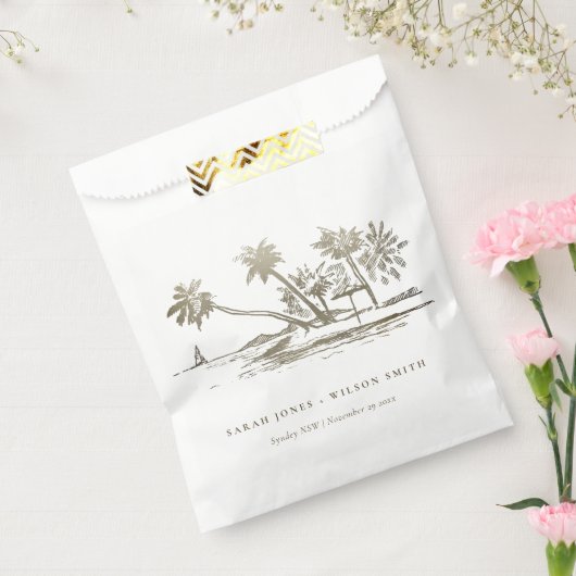 Tropisch strand palm Tree Sketch Bleek Gold Weddin Bedankzakje (Gezegeld)