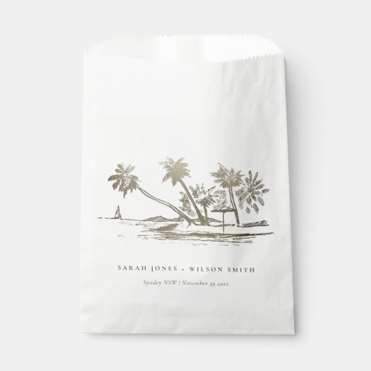 Tropisch strand palm Tree Sketch Bleek Gold Weddin Bedankzakje (Voorkant)