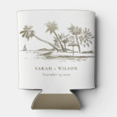 Tropisch strand palm Tree Sketch Bleek Gold Weddin Blikjeskoeler (Achterkant)