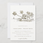 Tropisch strand palm Tree Sketch Bleek Gold Weddin Kaart (Voorkant)
