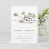 Tropisch strand palm Tree Sketch Bleek Gold Weddin Kaart (Staand voorkant)