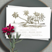 Tropisch strand palm Tree Sketch Bleek Gold Weddin Kaart