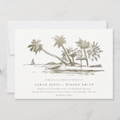 Tropisch strand palm Tree Sketch Bleek Gold Weddin Kaart (Voorkant)