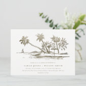 Tropisch strand palm Tree Sketch Bleek Gold Weddin Kaart (Staand voorkant)