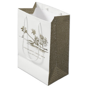 Tropisch strand palm Tree Sketch Bleek Gold Weddin Medium Cadeauzakje