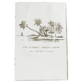 Tropisch strand palm Tree Sketch Bleek Gold Weddin Medium Cadeauzakje (Voorkant)