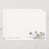 Tropisch strand palm Tree Sketch Bleek Gold Weddin Notitiekaartje (Voorkant / Achterkant)
