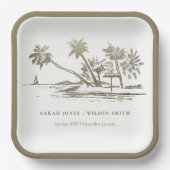Tropisch strand palm Tree Sketch Bleek Gold Weddin Papieren Bordje (Voorkant)