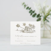 Tropisch strand palm Tree Sketch Bleek Gold Weddin RSVP Kaartje (Staand voorkant)