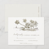 Tropisch strand palm Tree Sketch Bleek Gold Weddin RSVP Kaartje (Voorkant / Achterkant)
