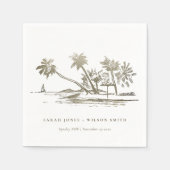 Tropisch strand palm Tree Sketch Bleek Gold Weddin Servet (Voorkant)
