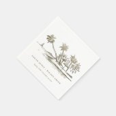 Tropisch strand palm Tree Sketch Bleek Gold Weddin Servet (Hoek)