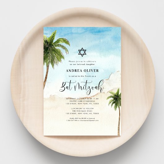 Tropisch strand palm Tree Star van David Bat Mitzv Kaart