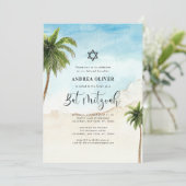 Tropisch strand palm Tree Star van David Bat Mitzv Kaart (Staand voorkant)