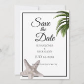 Tropisch strand Palm Tree Starfish Modern Save The Date (Voorkant)