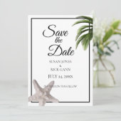 Tropisch strand Palm Tree Starfish Modern Save The Date (Staand voorkant)