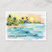 Tropisch strand Palm Tree Waterverf Island Visitekaartje (Voorkant)