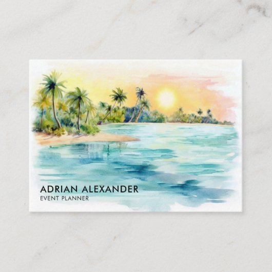 Tropisch strand Palm Tree Waterverf Island Visitekaartje (Voorkant)