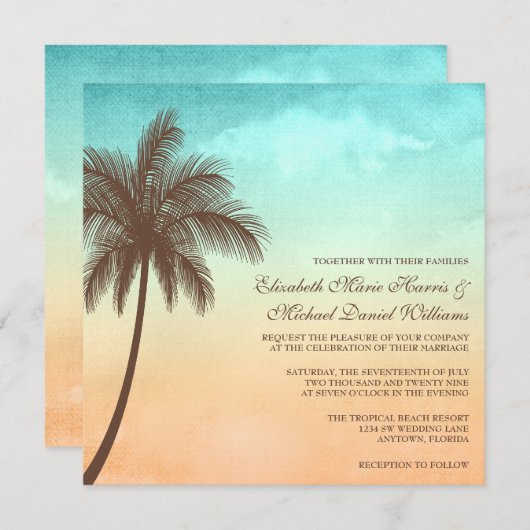 Tropisch strand palm Tree Weddenschap Square Kaart (Voorkant / Achterkant)
