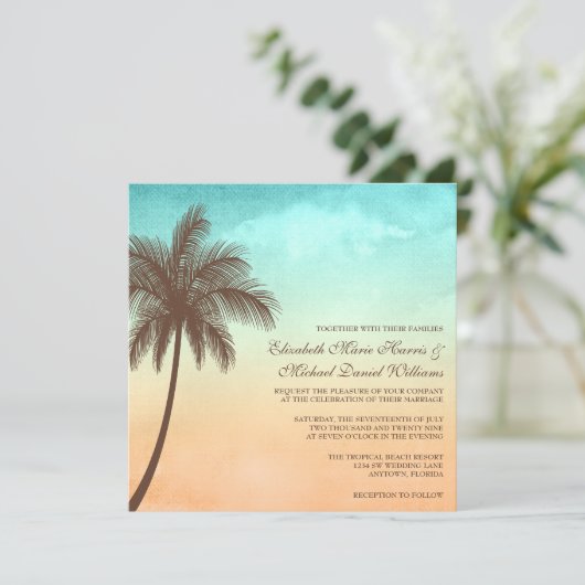 Tropisch strand palm Tree Weddenschap Square Kaart (Staand voorkant)