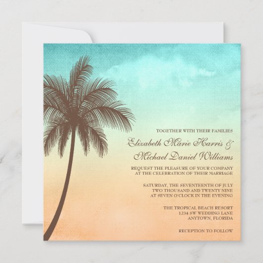 Tropisch strand palm Tree Weddenschap Square Kaart (Voorkant)