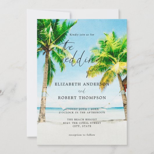Tropisch strand Palm Tree Wedding Destination Kaart (Voorkant)