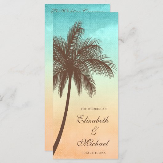 Tropisch strand Palm Tree Wedding Programma Programmakaart (Voorkant / Achterkant)