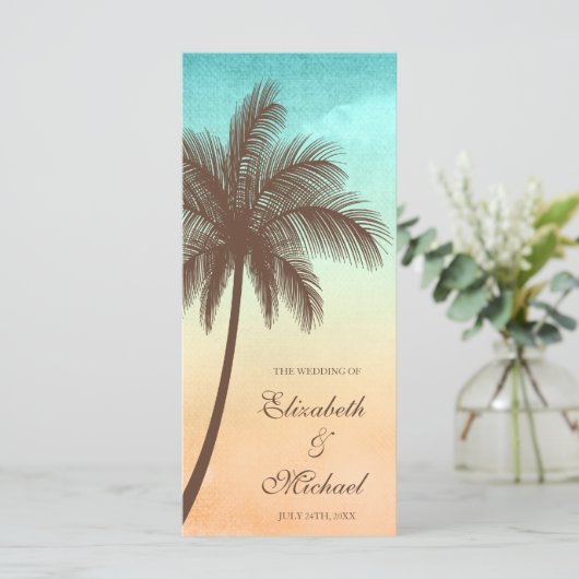 Tropisch strand Palm Tree Wedding Programma Programmakaart (Staand voorkant)