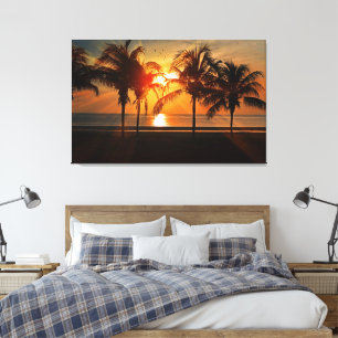 Tropisch strand palm Trees Golden Sunset Canvas Afdruk