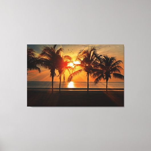 Tropisch strand palm Trees Golden Sunset Canvas Afdruk (Voorkant)