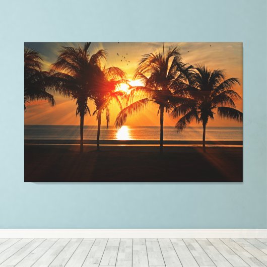 Tropisch strand palm Trees Golden Sunset Canvas Afdruk (Insitu (Houten vloer))